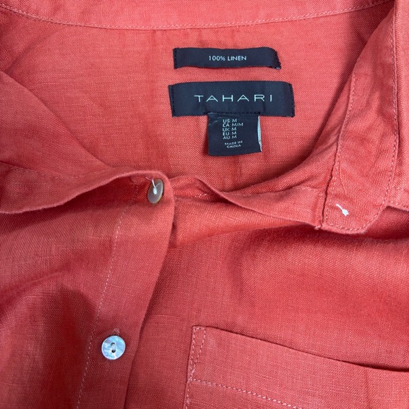 Tahari 100% Linen Coral Button Up Women’s M Shirt w/Rolled Sleeve - Picture 5 of 7